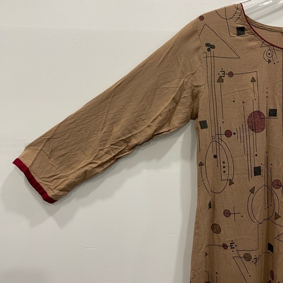 Eten Printed Tunic High Side-Slit Tunic Shirt Dress Lagenlook XXL Tan Longline - Picture 4 of 6